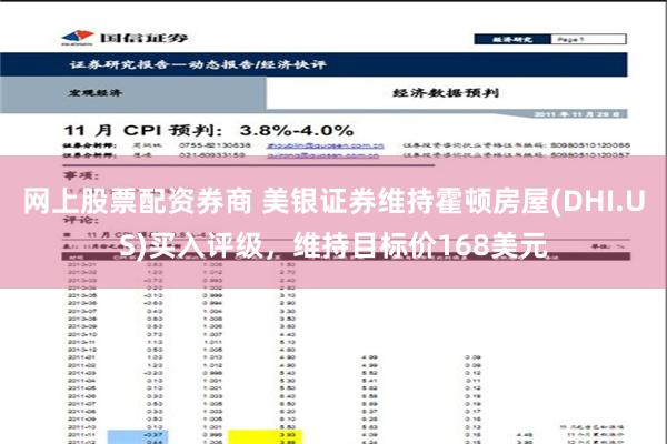 网上股票配资券商 美银证券维持霍顿房屋(DHI.US)买入评级，维持目标价168美元