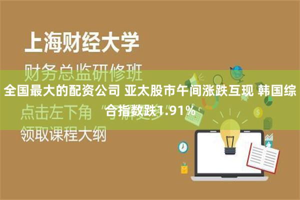 全国最大的配资公司 亚太股市午间涨跌互现 韩国综合指数跌1.91%